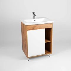 Тумба с раковиной Viant Бостон 60 дуб вотан/белый матовый напольная 1 ств VBOS60CO-T1ST (раковина Como 60)