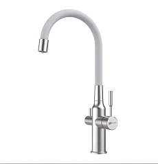 Смеситель Lemark Expert LM5083S-White для кухни с функцией подключения фильтра и гибким изливом сталь/белый