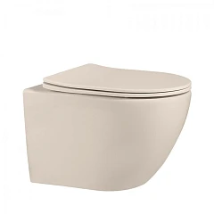 Подвесной унитаз ABBER Bequem AC1101MBE 35,5*49 бежевый матовый, безободковый с крышкой-сиденьем микролифт Slim