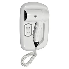 Фен Puff 1203B белый настенный с дополнительной розеткой