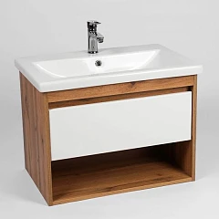 Тумба с раковиной Viant Бостон 70 дуб вотан/белый матовый подвесная 1 ящик VBOS70CO-T1YP (раковина Como 70)