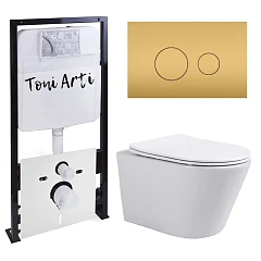 Комплект инсталляции Toni Arti Forli, клавиша смыва Baglio матовое золото