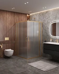 Душевой уголок Cezares Molveno MOLVENO-A-22-90+20-P-BORO 110*110*195 стекло рифленое профиль брашированное золото без поддона