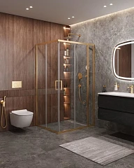 Душевой уголок Cezares Molveno MOLVENO-AH-21-100+30-C-BORO-IV 130*100*195 профиль брашированное золото без поддона