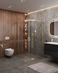 Душевой уголок Cezares Molveno MOLVENO-RH-2-120/100-C-BORO-IV 120*100*195 профиль брашированное золото без поддона