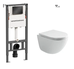 Комплект инсталляции Ceramicanova Balance с унитазом Vogue торнадо и кнопкой смыва Square, цвет черный матовый, с креплениями