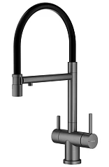 Смеситель для кухни Splenka для кухни с гибким изливом и функцией подключения фильтра вороненая сталь