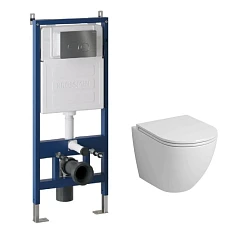 Комплект инсталляции c унитазом Grossman Tornado GR-4455SQ и кнопкой вороненая сталь