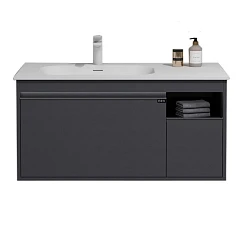 Тумба с раковиной Black & White Universe U910.1000 с подсветкой серая матовая