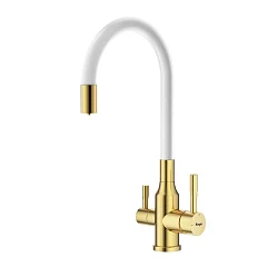 Смеситель Raglo R81.64.03 для кухни с гибким изливом и функцией подключения фильтра золотой сатин