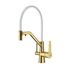 Смеситель Raglo R80.62.03 для кухни с гибким изливом и функцией подключения фильтра золотой сатин