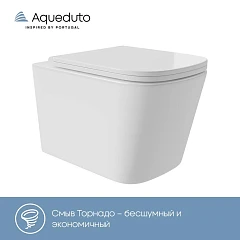 Подвесной унитаз Aqueduto Macio Plus 34,5*52,5 безободковый Tornado с крышкой-сиденьем микролифт белый глянцевый