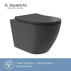 Подвесной унитаз Aqueduto Ovo Plus 36,5*52 безободковый Tornado с крышкой-сиденьем микролифт черный матовый