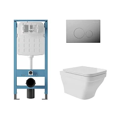 Комплект инсталляции Aqueduto Tecnica Novo с безободковым унитазом Esteta белый глянец, клавиша смыва Circulo Novo глянцевый хром