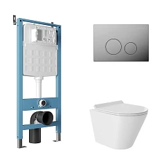 Комплект инсталляции Aqueduto Tecnica Novo с безободковым унитазом Cone Tornado белый глянец, клавиша смыва Circulo глянцевый хром