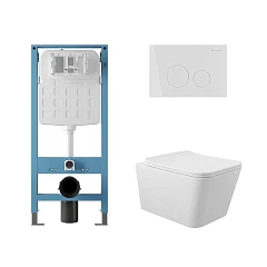 Комплект инсталляции Aqueduto Tecnica Novo с безободковым унитазом Macio белый глянец, клавиша смыва Circulo белый глянец