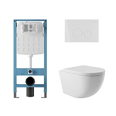 Комплект инсталляции Aqueduto Tecnica Novo с безободковым унитазом Ovo белый глянец, клавиша смыва Circulo белый глянец