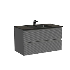 Тумба с раковиной Sancos Folk 90 Grey soft (раковина Element CN7002MB черная матовая)