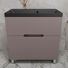 Тумба с раковиной Style Line Матис 80 напольная тауп темный (раковина Asti 80*45 антрацит)