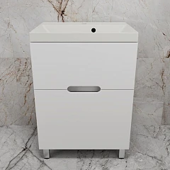 Тумба с раковиной Style Line Матис 60 напольная белая матовая (раковина Asti 60*45 жасмин)