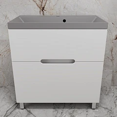 Тумба с раковиной Style Line Матис 80 напольная белая матовая (раковина Asti 80*45 серый шелк)