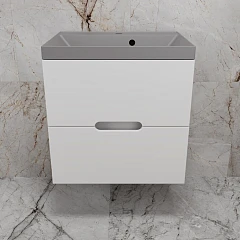 Тумба с раковиной Style Line Матис 60 белая матовая (раковина Asti 60*45 серый шелк)