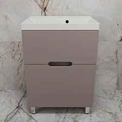 Тумба с раковиной Style Line Матис 60 напольная тауп темный (раковина Asti 60*45 жасмин)