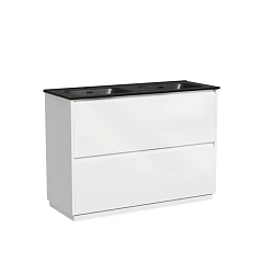 Тумба с раковиной Sancos Libra 120 напольная белый глянец (двойная раковина Element CN7004MB черная матовая)