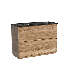 Тумба с раковиной Sancos Libra 120 напольная дуб чарльстон (двойная раковина Element CN7004MB черная матовая)