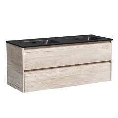 Тумба с раковиной Sancos Libra 120 дуб галифакс натуральный (двойная раковина Element CN7004MB черная матовая)