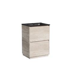 Тумба с раковиной Sancos Libra 60 напольная дуб галифакс натуральный (раковина Element CN7001MB черная матовая)