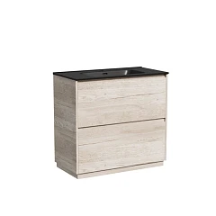 Тумба с раковиной Sancos Libra 90 напольная дуб галифакс натуральный (раковина Element CN7002MB черная матовая)