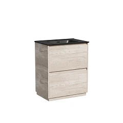 Тумба с раковиной Sancos Libra 70 напольная дуб галифакс натуральный (раковина Element CN7007MB черная матовая)