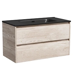 Тумба с раковиной Sancos Libra 90 дуб галифакс натуральный (раковина Element CN7002MB черная матовая)