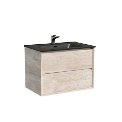 Тумба с раковиной Sancos Marmi 2.0 70 дуб галифакс натуральный (раковина Element CN7007MB черная матовая)