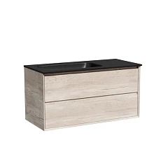 Тумба с раковиной Sancos Marmi 2.0 100 дуб галифакс натуральный L (раковина Grace CN7014MB черная матовая)