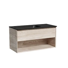 Тумба с раковиной Sancos Marmi 1.0 100 дуб галифакс натуральный L (раковина Grace CN7014MB черная матовая)