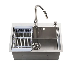 Кухонная мойка Melana ProfLine 60*45 врезная прямоугольная сатин со смесителем, дозатором и коландером