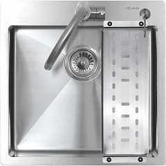 Кухонная мойка Melana ProfLine 50*50 врезная квадратная сатин с дозатором и коландером