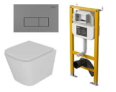 Комплект инсталляции DQ DI8050127 с безободковым унитазом Berlin Торнадо, клавиша смыва Rhein графит