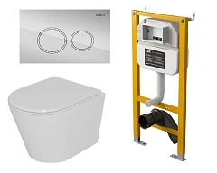 Комплект инсталляции DQ DI8050127 с безободковым унитазом Venice Торнадо, клавиша смыва Bayern хром