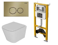 Комплект инсталляции DQ DI8050127 с безободковым унитазом Berlin, клавиша смыва Bayern матовое золото