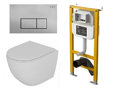 Комплект инсталляции DQ DI8050127 с безободковым унитазом Matrix, клавиша смыва Rhein матовый хром