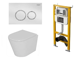 Комплект инсталляции DQ DI8050127 с безободковым унитазом Venice, клавиша смыва Bayern белая