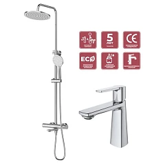 Комплект смесителей Cezares Lux LUX-CVD/LS-01 (душевая стойка с изливом и смеситель для раковины)