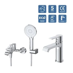 Комплект смесителей BelBagno Aurora AURORA-VASM/LVM-CRM (смеситель для ванны и душа и смеситель для раковины)