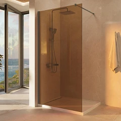 Душевая перегородка Vincea Walk-In 100*200 стекло янтарь профиль вороненая сталь без поддона