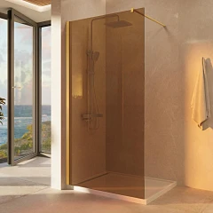 Душевая перегородка Vincea Walk-In 90*200 стекло янтарь профиль золото матовое без поддона