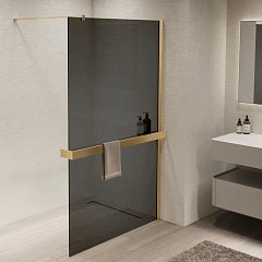 Душевая перегородка Vincea Walk-In 100*200 с полкой стекло тонированное профиль золото матовое без поддона