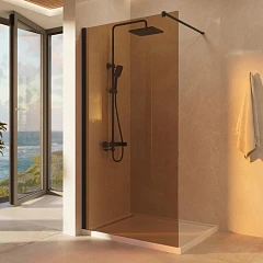 Душевая перегородка Vincea Walk-In 100*200 стекло янтарь профиль черный матовый без поддона